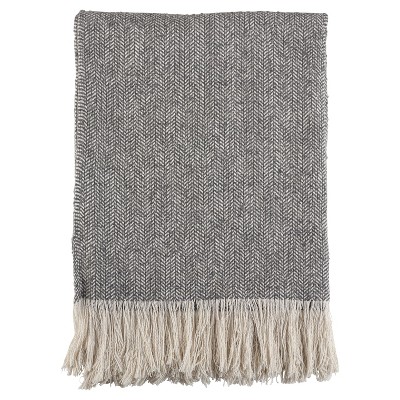 Gray Herringbone Pattern Fringe Throw Blankets (50