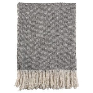 Gray Herringbone Pattern Fringe Throw Blankets (50"x60") - Saro Lifestyle - 1 of 3