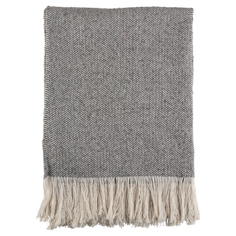 Gray Herringbone Pattern Fringe Throw Blankets 50 x60 Saro Lifestyle Target