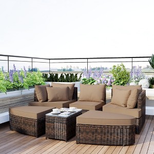 Whisen 6-Piece Outdoor Patio Furniture Set, Round PE Wicker Rattan Conversation Sofa with Detachable Seating and Coffee Table - 1 of 4