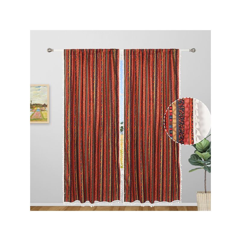 ZHH 52 x 84 Inch 2 Panels Colorful Striped Bohemian Curtains for Bathroom, Kitchen, Living Room, Bedroom, 3 of 7