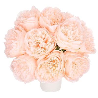 Unique Bargains Artificial Realistic Appearance Durable Faux Peony Flower 12.6'' Long 20 Pcs Champagne Pink