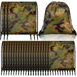 24 Pcs Camo Drawstring Backpacks Bulk, Waterproof Military Style Bags for Gym, Sports, Travel & Party Supplies - 1 of 4