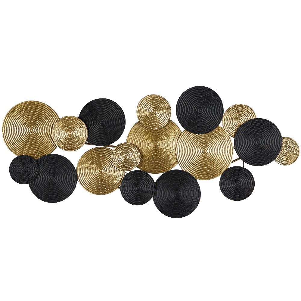 Photos - Wallpaper Metal Plate Overlapping Textured Spiral Wall Decor with Black Accent Gold - CosmoLiving by Cosmopolitan: Modern Vertical Met