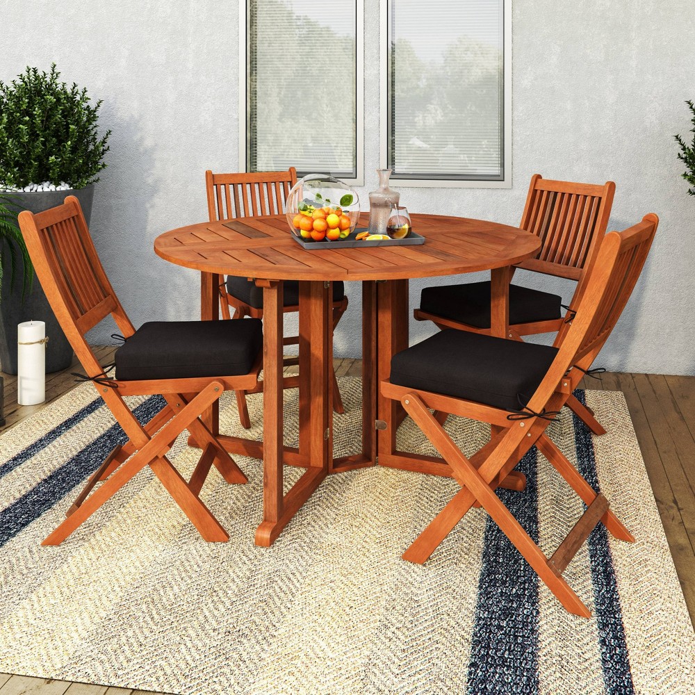 Photos - Garden Furniture CorLiving 5pc Outdoor Folding Dining Set - Natural - : Weather-Resistant Ha 