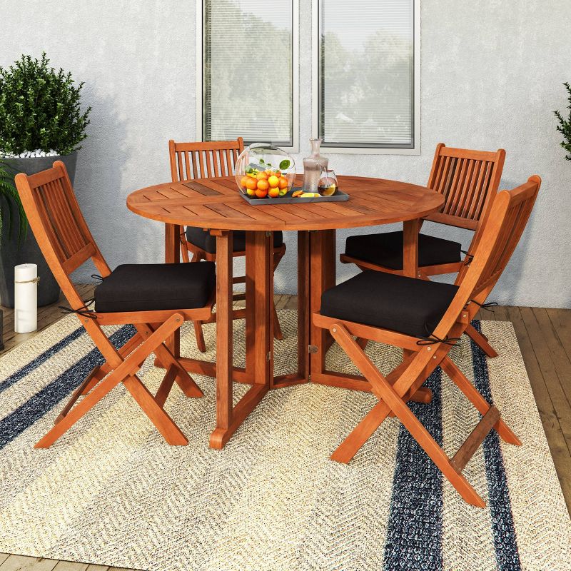5pc Outdoor Folding Dining Set - Natural - CorLiving: Weather-Resistant Hardwood, Comfortable Cushions, Versatile Drop Leaf Design, 1 of 12