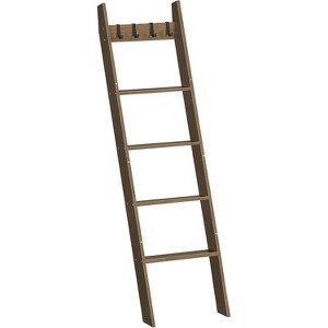 MaseiKar Blanket Ladder for Living Room and Bedroom, 5-Tier Wall Leaning Towel Rack for Bathroom, Decorative Ladder Shelf with 4 Removable Hooks,Brown - 1 of 4