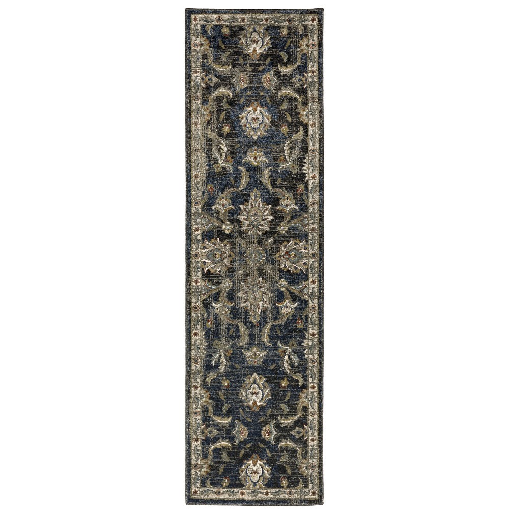 Photos - Area Rug 2'3"x7'6" Victor Classic Traditional Runner Rug Charcoal/Blue - Captiv8e D