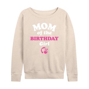 Women's - Barbie - Mom of The Birthday Girl Lightweight French Terry Wide Neck Long Sleeve Shirt - 1 of 4
