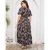 BLUEMING Summer Maxi Dress for Plus Size Women Tie Wasit Surplice Dress Flutter Sleeve A-Line Dress - 2 of 4