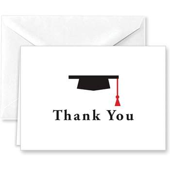 Paper Frenzy Graduation Hat with Red Tassel Thank You Note Cards and White Envelopes 25 pack