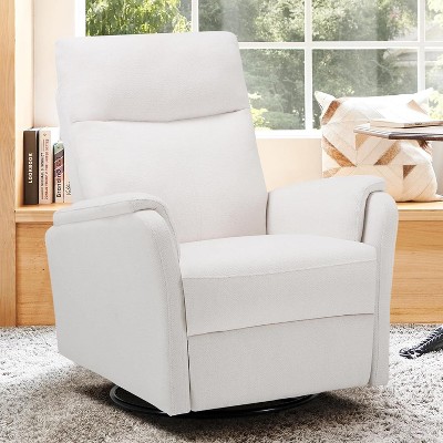 Swivel Rocking Recliner Chair with Footrest, Leather Upholstery, High Back, Wide Cushion, Metal Base – Perfect for Living Room, Nursery, Office.