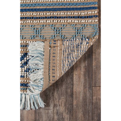 Esme Blue and Beige Geometric Wool Cotton Rug
