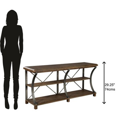 Bradee Transitional Brown Wood and Metal Console Table with Storage