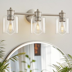 POWLIG 22.44-in 3-Light Nickel Dimmable Bathroom Vanity Light Vanity with Transparent Lampshade - 1 of 4