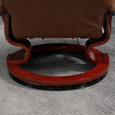 Brown Faux Leather Swivel Recliner with Wood Base