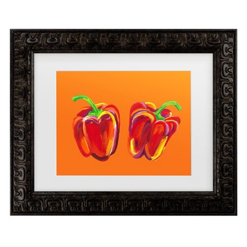 Trademark Fine Art - Alice Straker  Peppers On Orange Matted Framed Art - image 1 of 4