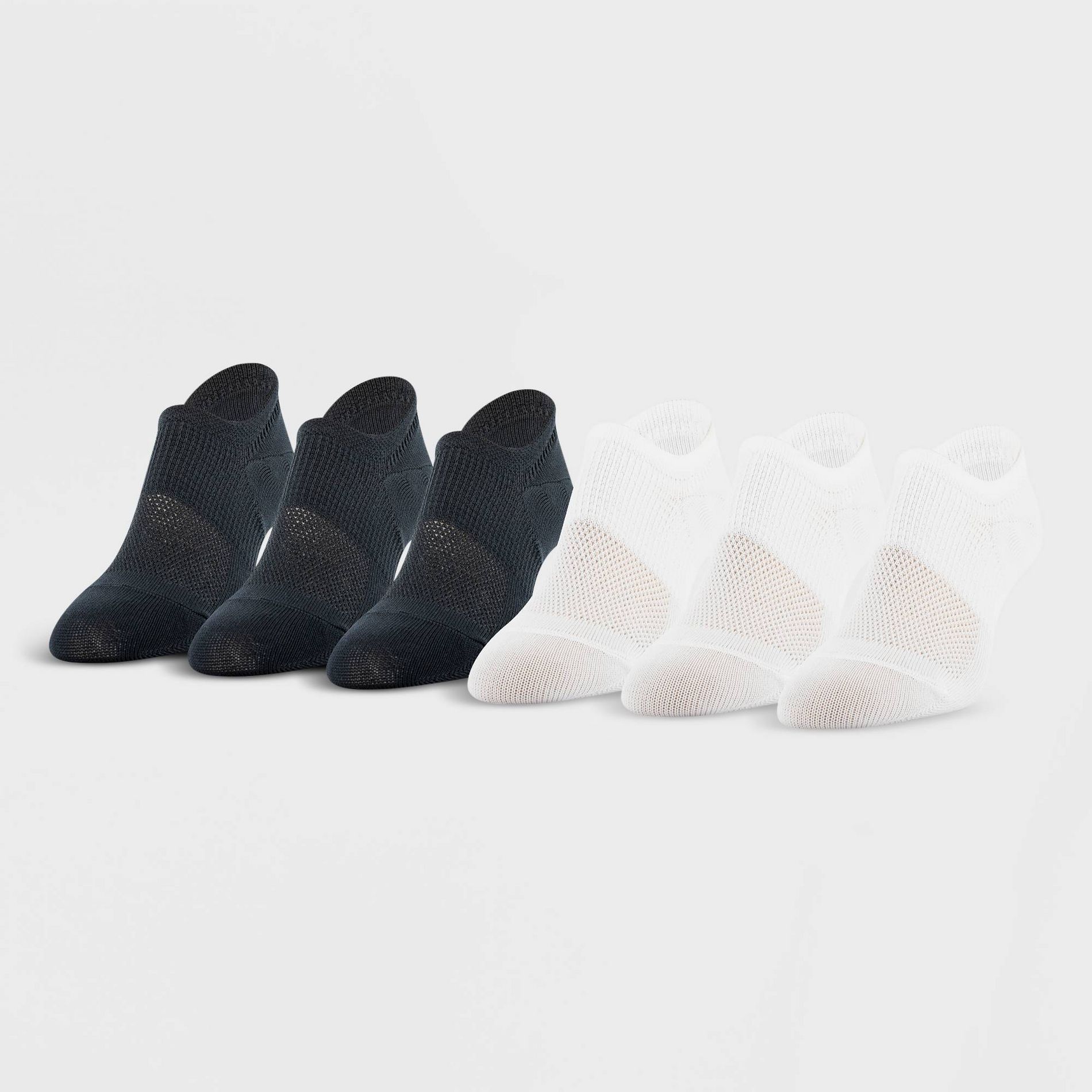 Peds All Day Active Women's 6pk Ultra Low Liner Socks - Black/White 5-10: Y-Heel Stitching, Arch Support