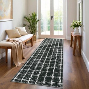 Acekool Geometric Checkered Area Rug, Washable Non-Slip Low Pile Entryway Carpet, Ultra Thin Lightweight Modern Throw Mat for Bedroom Living Room - 1 of 4