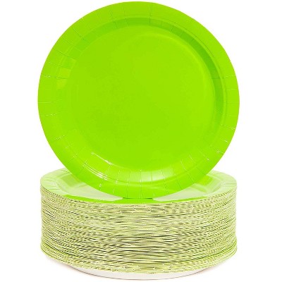 Blue Panda 100-Pack Neon Green Disposable Paper Plates 9 Inches Party Supplies