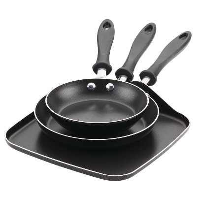 Farberware 3pc Nonstick Aluminum Reliance Skillet and Griddle Cookware Set Black