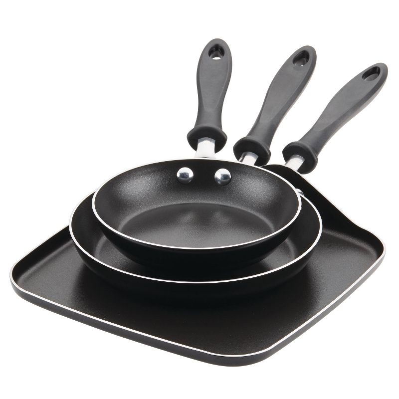 Farberware 3pc Nonstick Aluminum Reliance Skillet and Griddle Cookware Set Black, 1 of 8