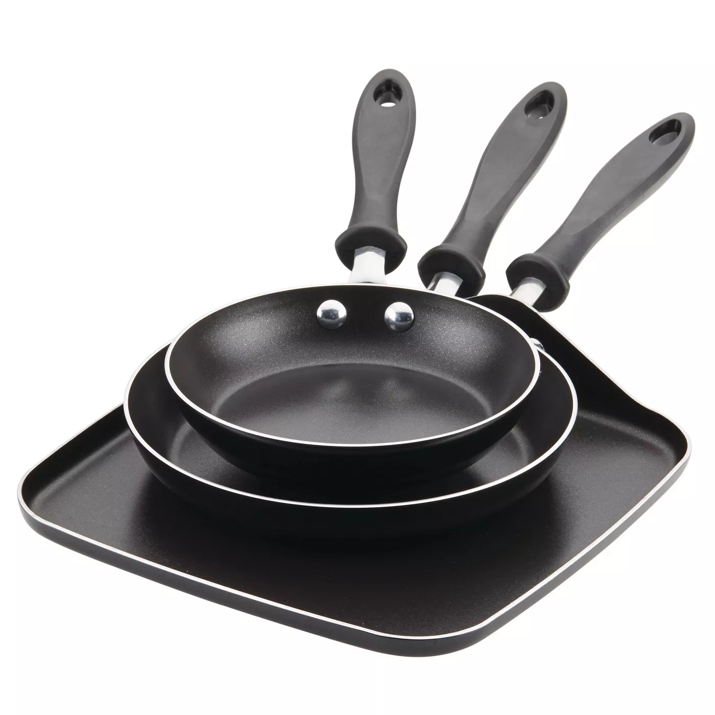 Farberware 3pc Nonstick Aluminum Reliance Skillet and Griddle Cookware Set Black - image 1 of 7