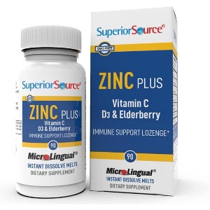 Superior Source Zinc Plus Lozenges with Vitamin C, D3 & Elderberry - 90 Ct Quick-Dissolve Tablets for Immune Support - 1 of 4