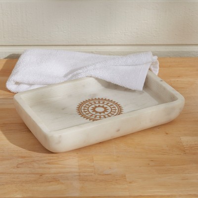 Natural Soapstone Round Vanity Tray with Gold Medallion Design