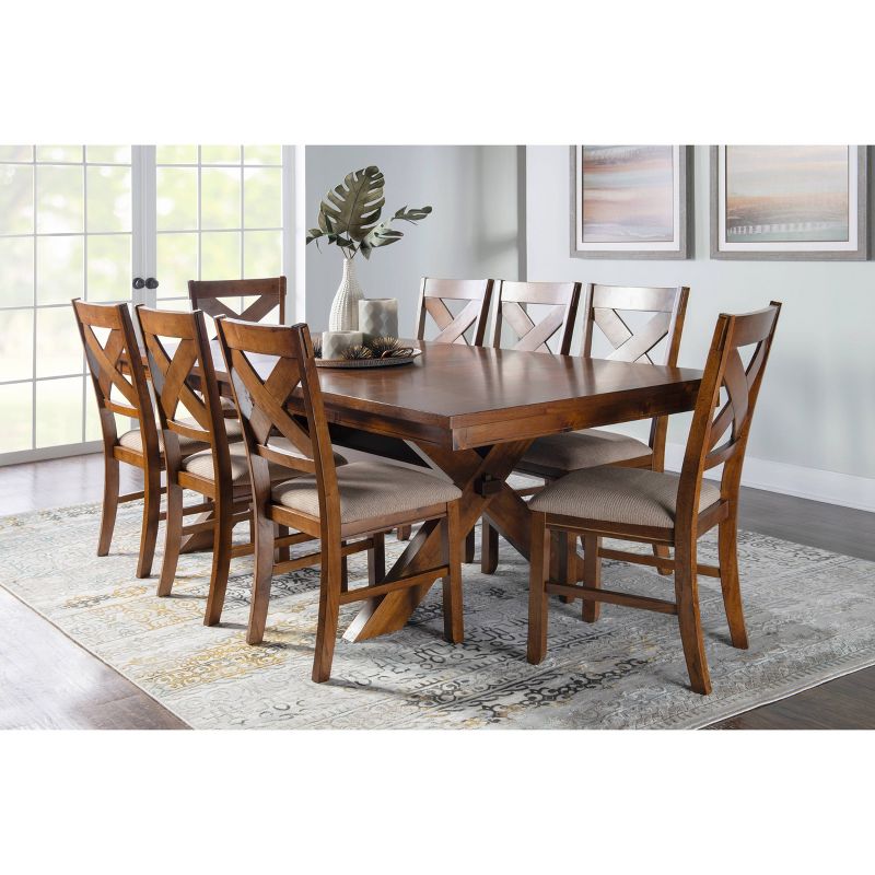 9pc Jackson X Back Upholstered Chairs and Extendable Table Dining Set Dark Hazelnut - Powell, 2 of 15