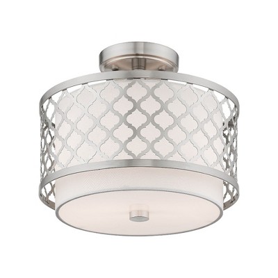 Brushed Nickel Drum Semi-Flush Mount Light with Glass Shade