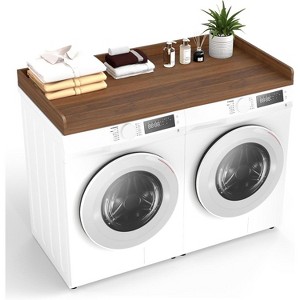 Zevemomo 27.5"x54" Washer Dryer Topper, Natural Wood Laundry Shelf for Over Washer Dryer, Folding Clothes Organizer,Walnut - 1 of 4