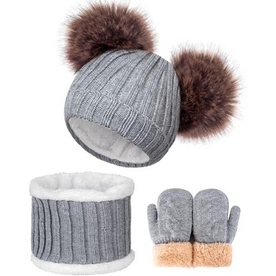 SENPUKI 3 Pcs Kids Winter Knitted Beanie Hat Scarf Gloves Set Warm Soft Thick Fleece Lining for Girls 1-10 Years