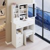 Vanity Desk with Sliding Mirror and Cushioned Stool,Makeup Dressing Table Set with Storage Drawers for Bedroom–The Pop Home - 3 of 4