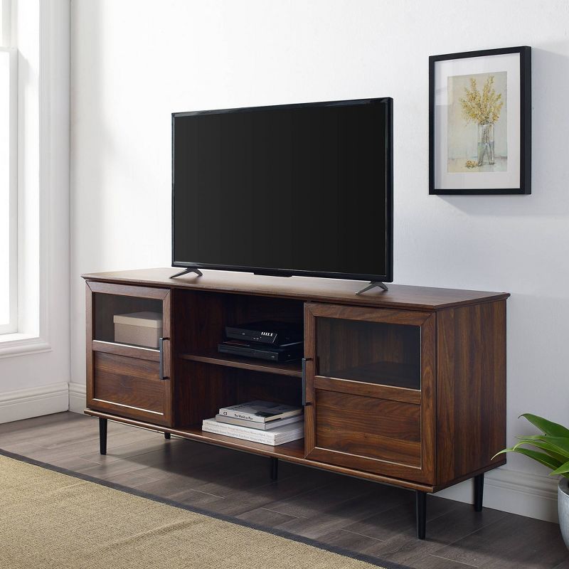 Modern Wood and Glass Door Console TV Stand for TVs up to 65" - Saracina Home, 3 of 11