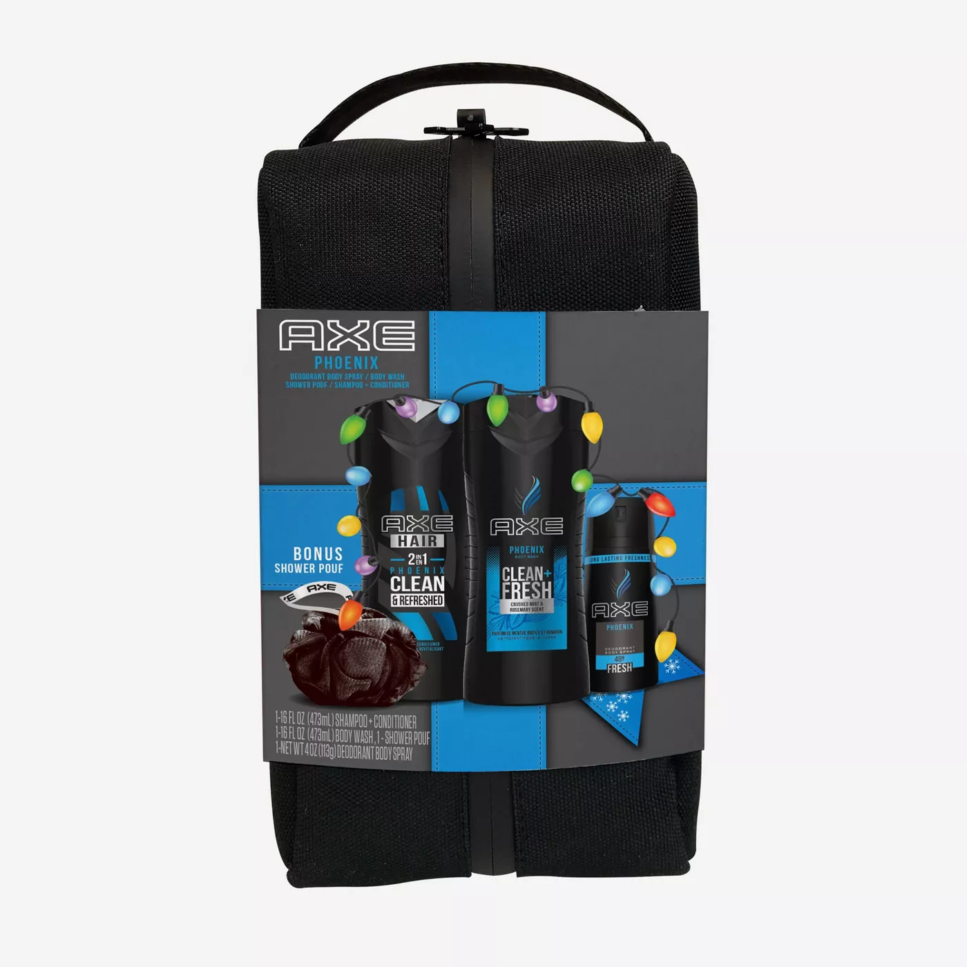Axe Phoenix Body Wash + 2-in-1 Shampoo & Conditioner + Deodorant Body Spray + Body Pouf & Shower Bag Gift Pack Set - 5ct - image 2 of 5