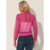 Allegra K Women's Zip Up See-Through Lightweight Long Sleeve Mesh Bomber Jacket - 3 of 3