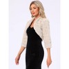 INSPIRE CHIC Women's Open Front 3/4 Sleeve Faux Fur Cropped Jacket - 2 of 4