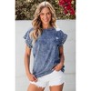 Amaryllis Women's Denim Top Pearl Embellished Short Sleeve Acid Wash Relaxed Fit Casual Tee with Frayed Hem - 4 of 4