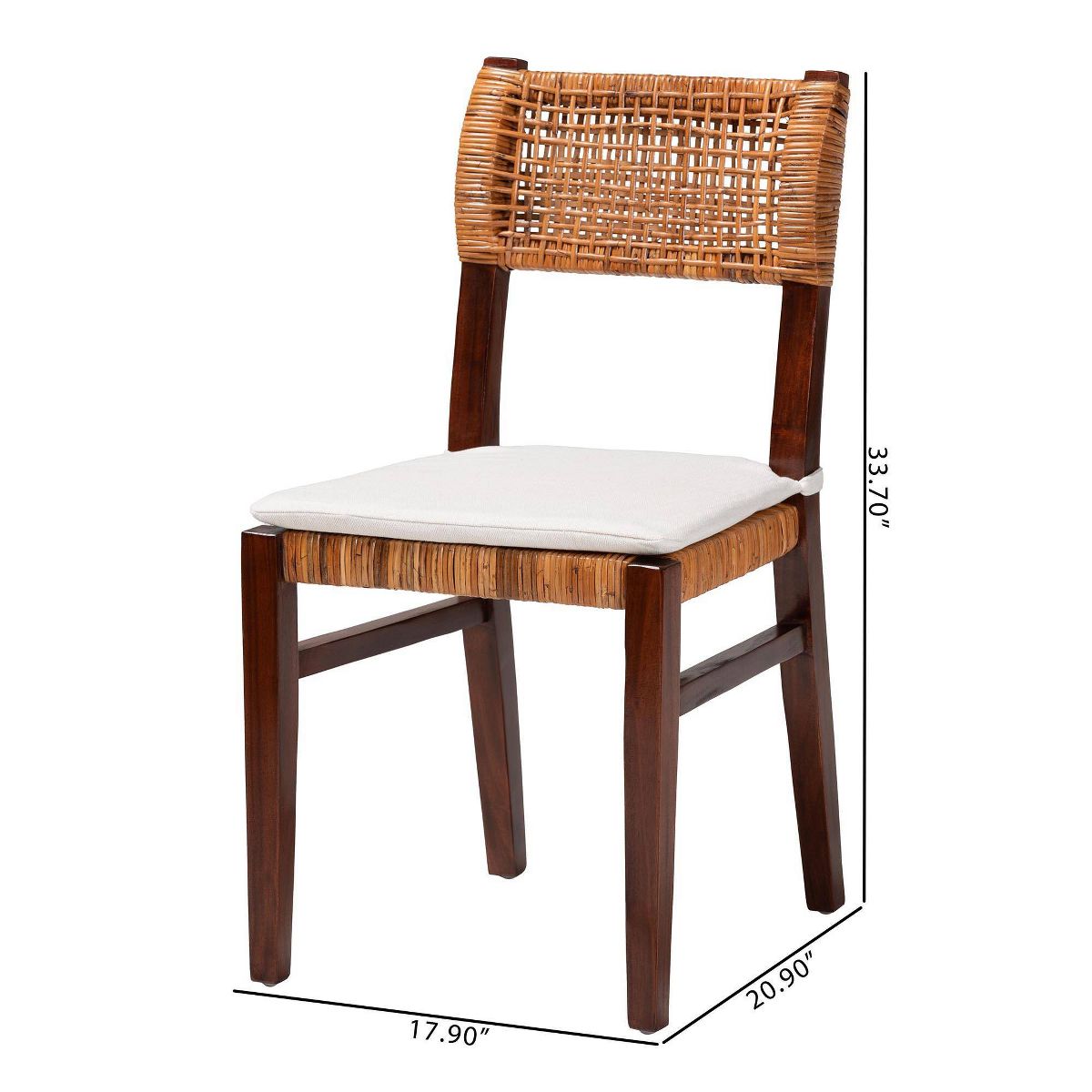 bali & pari Dameka Rattan and Wood Dining Chair Honey/White/Dark Brown - thumbnail 2