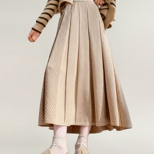 Anna-Kaci Women's Textured Diagonal-Rib Pleated Knit Midi Skirt with Structured Panels and Soft A-Line Silhouette - 1 of 4