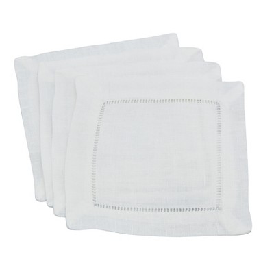 Hemstitched Linen Blend Cocktail Napkins (Set of 12) - On Sale