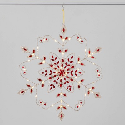 5.5"H Sullivans Glitter LED Red Gem Snowflake Christmas Ornament Indoor Christmas Decor