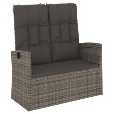 Reclining Patio Bench with Cushions Gray 46.5" Poly rattan