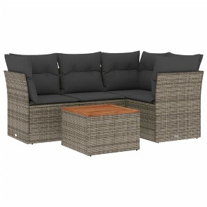 vidaXL Patio Sofa Set with Cushions Outdoor Furniture 5 Piece Poly Rattan - Gray - 1 of 4