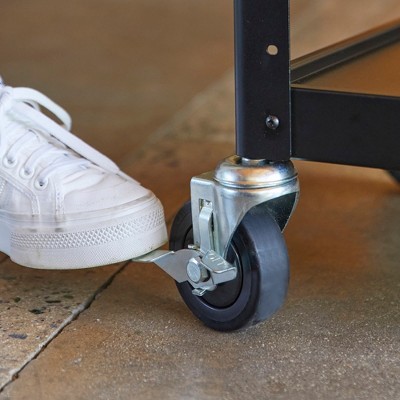 Black Alloy Steel Rolling AV Media Cart with Adjustable Shelves