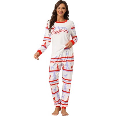 cheibear Christmas Sleepwear Long Sleeve Tee with Pants Lounge Holiday Family Pajama Sets Red-White