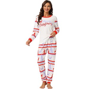cheibear Christmas Sleepwear Long Sleeve Tee with Pants Lounge Holiday Family Pajama Sets Red-White - 1 of 4