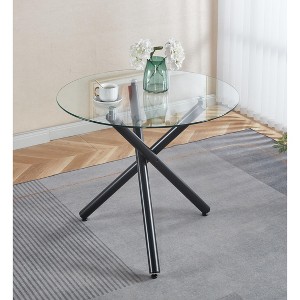 NicBex Space Saving Round Glass Dining Table with Cross Metal Legs,Modern Kitchen Table Bar Table,Dining Room Furniture - 1 of 4
