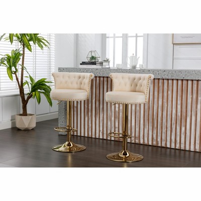 Grungis Velvet Swivel Bar Stools with Footrest Set of 2,Counter Stools with Tufted Back and Adjustable Height,Kitchen Chair for Kitchen Island